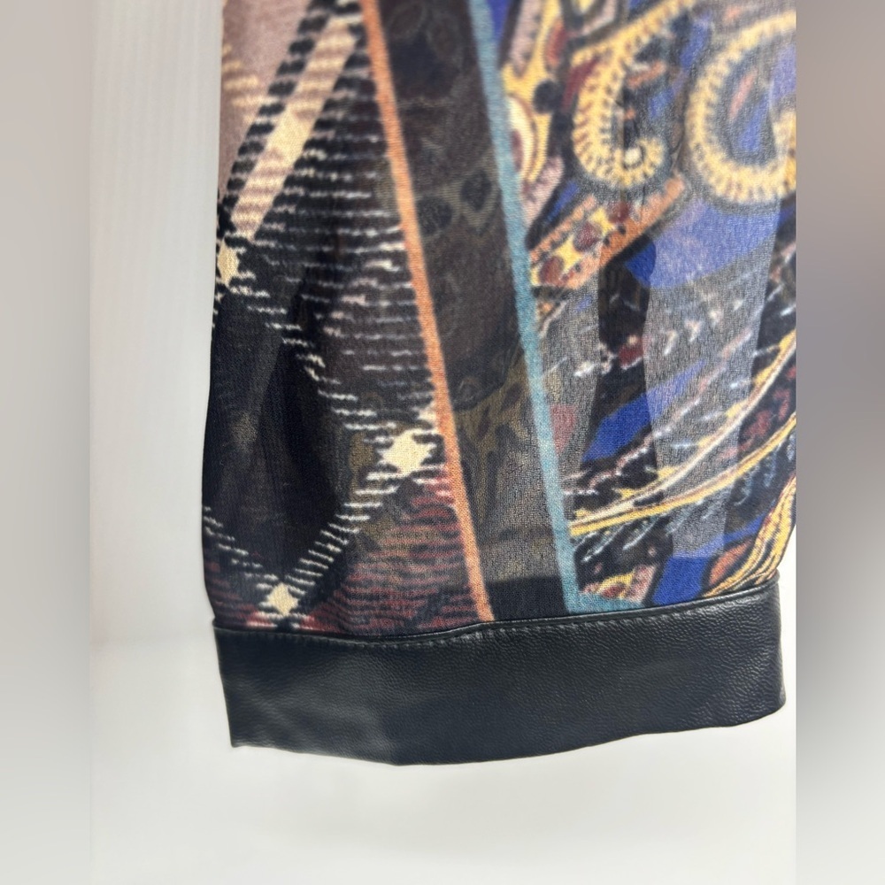 Vtg Simon Chang Collection patchwork print shirt with chains tassels 6 - Picture 7 of 16